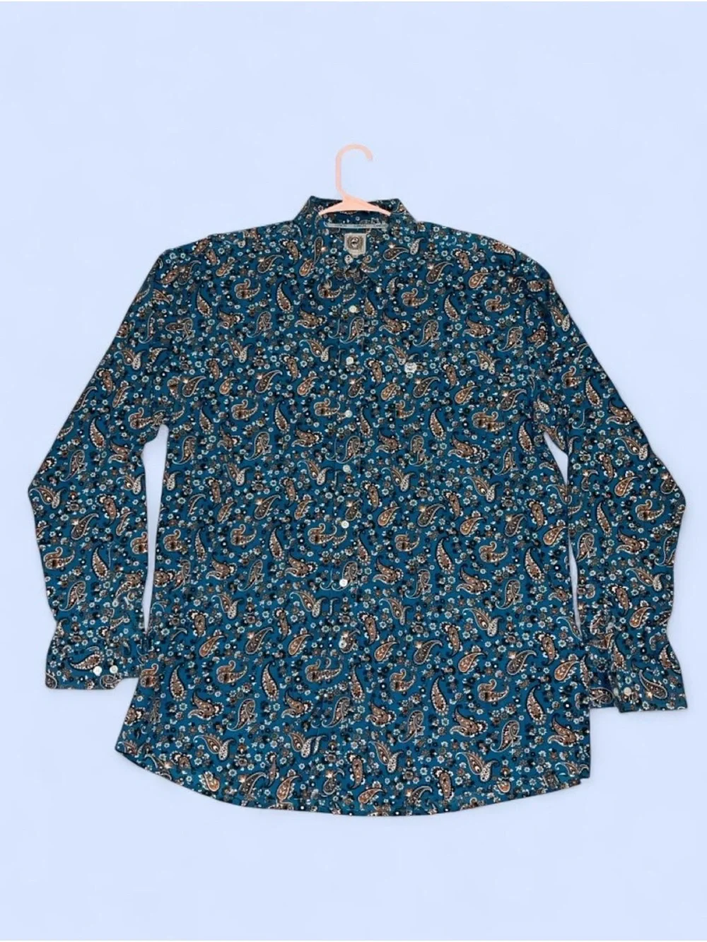 Men's Teal Paisley Long-Sleeve Shirt